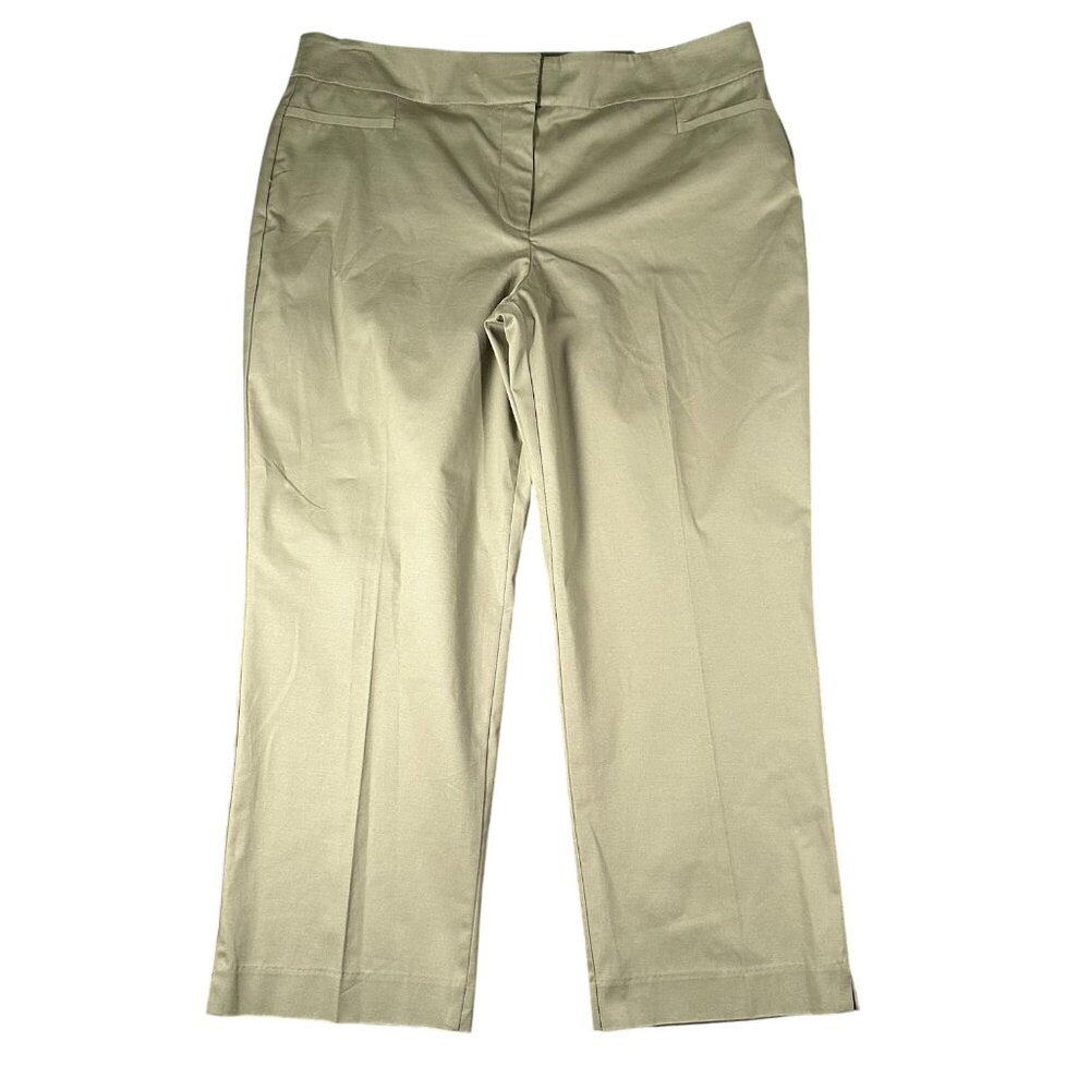 Ann Taylor 14 The Crop Mid Rise Slim Leg Ankle Flat Front Chino Green NWT